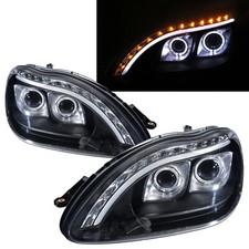 W220 98-05 Guide LED Halo Projector R8Look Headlight Black for Mercedes-Benz LHD