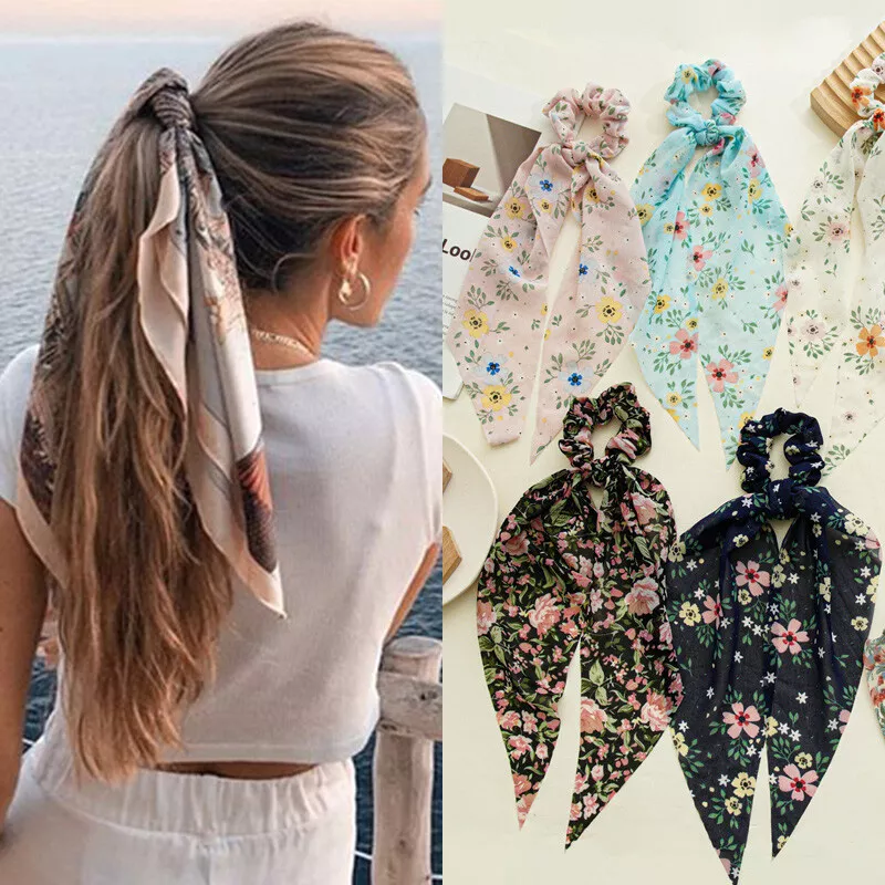 New Fashion Print Bow Scrunchies Hair Ribbon Elastic Hair Band Horsetail Ties