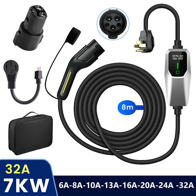 7KW Type2 Portable EV Charger For all Electric Vehicles 240V 32A 8M 2 NEMA Plugs