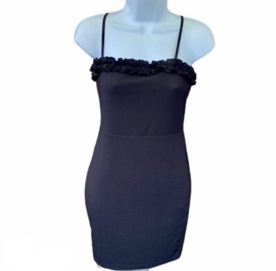 lace trim bodycon dress forever 21 Black Ruffle Girly Party Spaghetti Strap Women’s Medium black ethnic wear