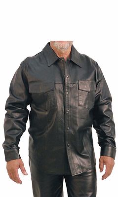 Black Leather Shirt Men Genuine Lambskin Motorcycle Slim Fit Biker Shirt - 168