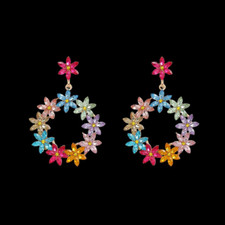 Women's Multi-Color Crystal Rhinestone Flower Stud Earrings Mother's Day