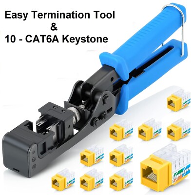 Everest Media Solutions CAT6A Keystone (10) Yellow and Easy Termination Tool