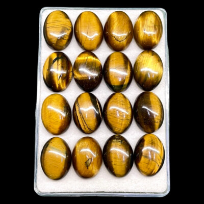 28 Pcs Natural Tiger Eye 18x13mm Oval Cabochon Loose Wholesale Gemstones Lot