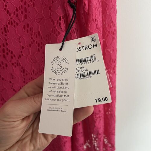 Neu mit Etikett Treasure and Bond langärmliges rosa Rouge Spitze Midikleid mit Slip Größe Large - Bild 3 von 11