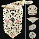 Rose Flower Open embroidery Table runner Tablecloth Doily Cream