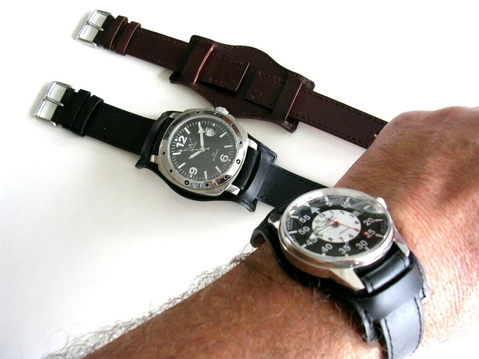 24mm Open End BUND Black or Brown Military Oil Leather watchband strap IW SUISSE - Image 4 of 4