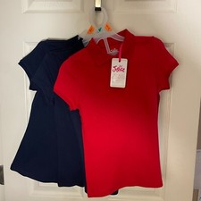 3 - Girl's Justice Short Sleeve Polo School Shirts Blue/Red Youth Small 7/8 