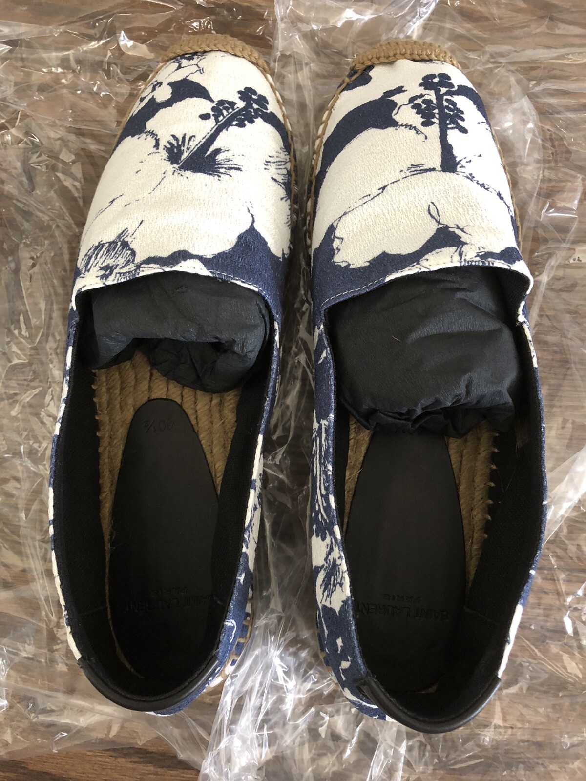 Mocassino piatto Saint Laurent donna espadrillas floreale blu US 10 5B 40 5EU