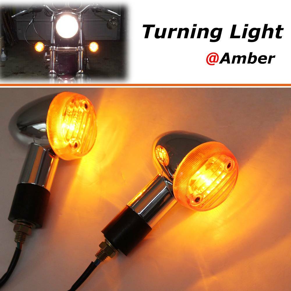1 PAIR Chrome Amber Motorcycle Turn Signal Brake Blinker Lights For
