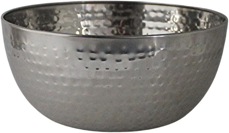 Tazón martillado de acero inoxidable para servir 8,75"x4" 3,5 cuartos de galón ensalada sopa de frutas Foto 3 de 4