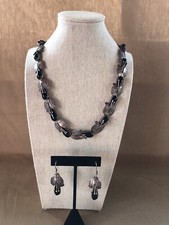 Taxco Mexico Corn Husk Sterling Silver 925 Black Onyx 19” Necklace Earring Set