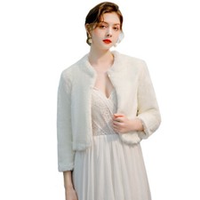 Women Bridal Faux Fur Bolero Shrug Jacket Wrap Shawl Wedding Evening Party