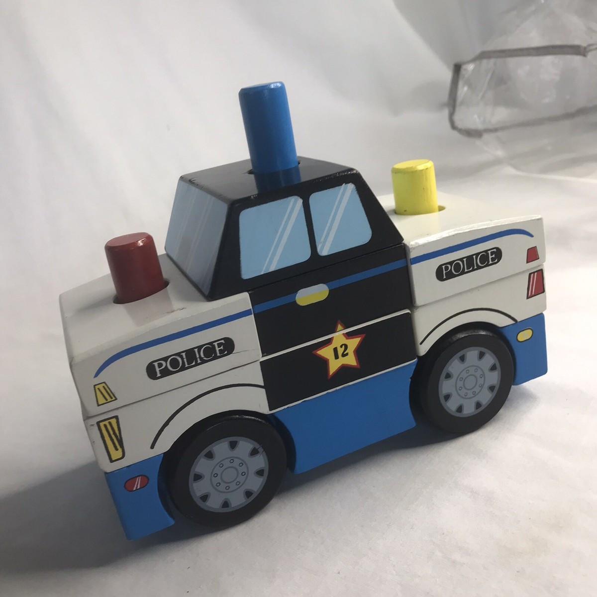 Melissa Doug Wood Stacking Emergency Vehicles 7 Pieces Police Car 7 X 7 eBay