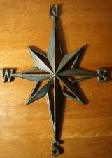 RUSTIC PATINA STYLE CAST IRON NAUTICAL SHIP SAILBOAT SAILING COMPASS ROSE - NEW