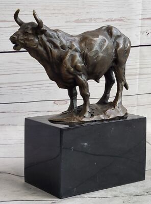 GENUINE BRONZE STATUE COW BULL CLASSIC SCULPTURE HOT CAST FIGURINE HOME DECOR