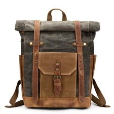 Waxed Canvas with Leather Trim Expandable Backpack