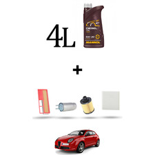 HOFFCAR Kit tagliando 4 FILTRI e 4L OLIO per Alfa Romeo Mito (955) 1,3 jtdm 66kw