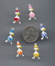 12 VINTAGE ENAMLED HATCHLING DUCK 21mm. ASSORTED PENDANT BEAD CHARMS  628