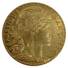 Moneta copia 20 franchi Francia 1908 Galletto e Marianna Marengo 20.90mm 5g
