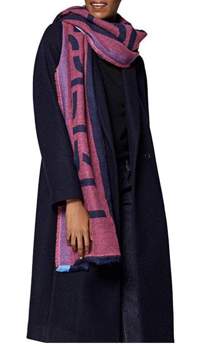 Esprit Navy Logo Striped Scarf NEW
