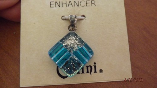CELLINI Sterling Silver Blue Art Glass PENDANT / CHARM - Mint on Card MOC - Picture 3 of 4