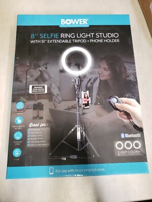 Bower 8'' Selfie Ring Light Studio With 51'' Extendable Tripod Phone  Holder
