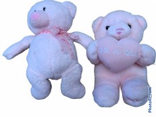 Soft Teddy Bears Pair Of 2 For Baby Girl Pink Plush Stuffed Lovey Animal