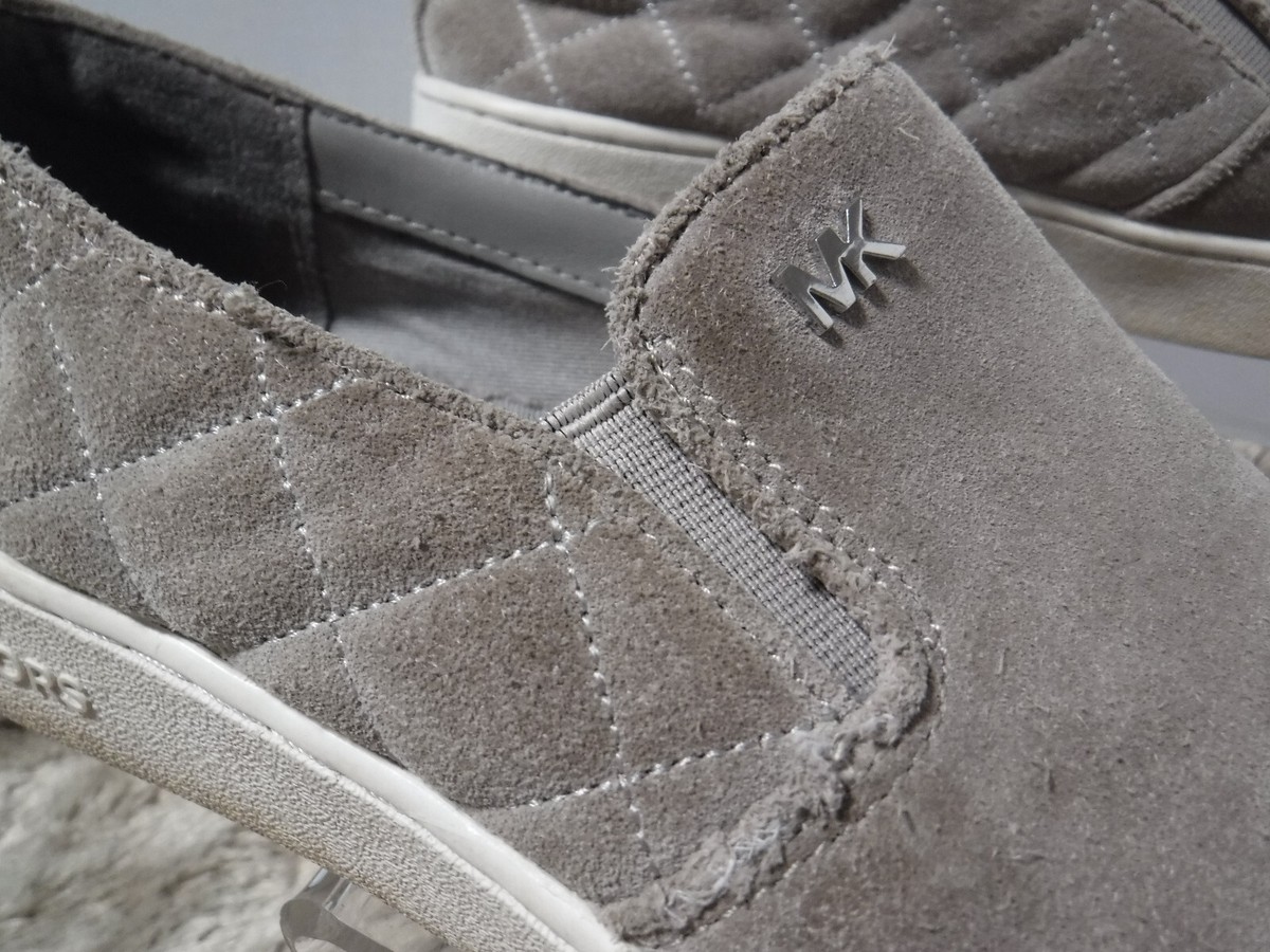 PFR Michael Kors Size 6 Keaton Gray Quilted Suede Slip On MK Logo