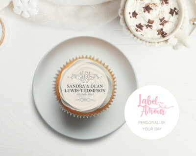 PERSONALISIERTE Essbare Topper Hochzeit Verlobung Jahrestag Party Cupcake Kuchen