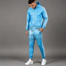 Men's Genuine Lambskin Sky Blue Leather Track Suit Sweatsuit Jogging Tracksuit