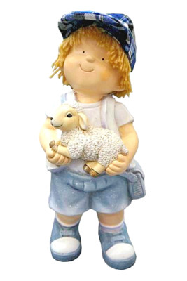 City Kidz blauer Junge hält Schaf Lamm stehend Ornament Sohn Bruder Gartenkind