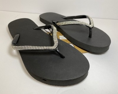 Mixit Women s Black Rhinestone Flip Flops Sandals Size 9-10 New With Tags