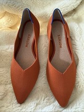 Rothy  s The Point Burnt Orange Rust Knit Flats Blue Trim Women  s Size 8
