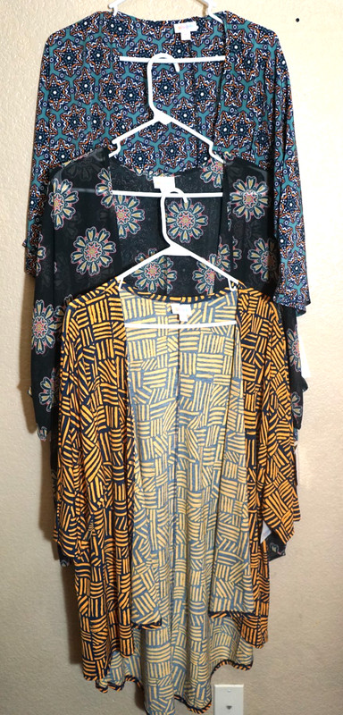 Lularoee Lindsey M set of three cover coat wraps different print fabrics