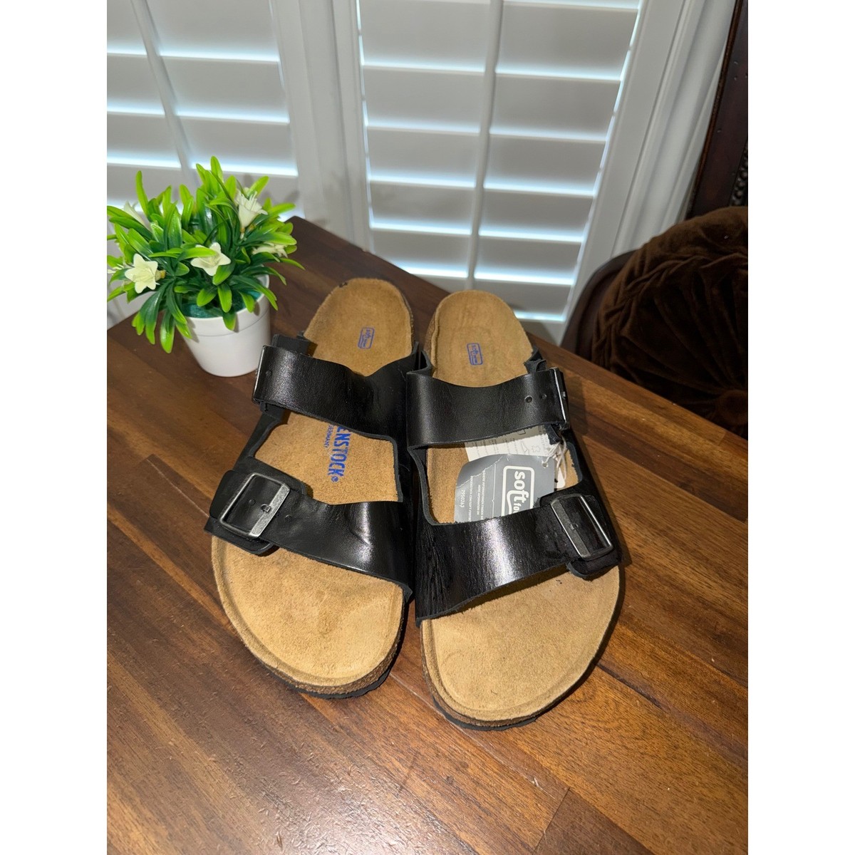 Birkenstock Arizona Soft Footbed Black Leather Sandals Mens  display picture 2