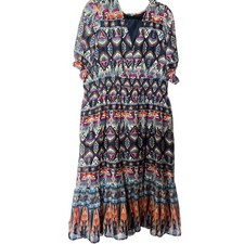 Old Navy Dress Women’s XXL Chiffon Short Sleeve V Neck Empire Waist Aztec Midi
