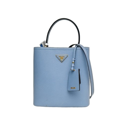 PRADA Panier Bucket Shopping Bag Medium Blue Calfskin Crossbody Bag