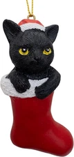 Black Cat in Red Santa Claus Stocking Christmas Tree Ornament
