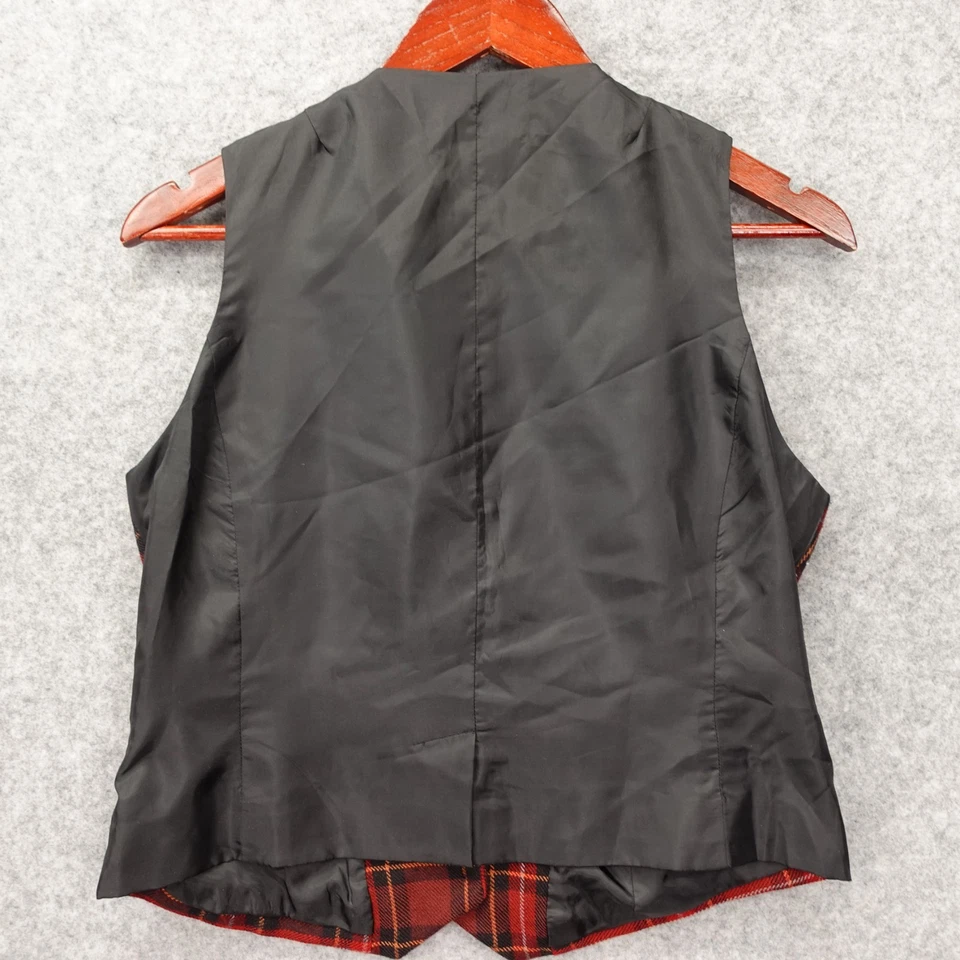 Chaleco corto a cuadros escoceses de tartán para mujer PEQUEÑO chaleco de solapa ajustado borgoña VAN HEUSEN Foto 2 de 4