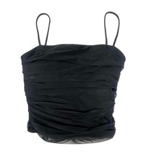 Express Body Contour Black Mesh Ruched Spaghetti Strap Camisole Top Small