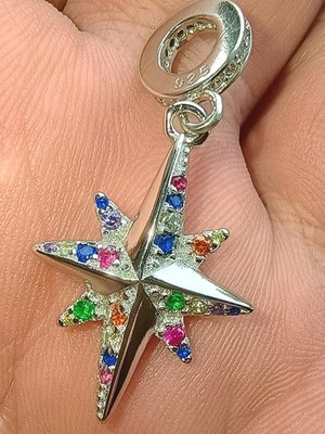 925 Sterling Silber Starlight Nordstern Hänger Charm & Samt Etui 