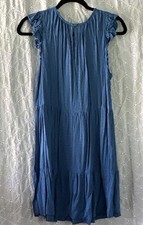 LOFT Petite S/P Blue Solid T-Shirt Dress Cotton Flutter Sleeve Ruffle Knee