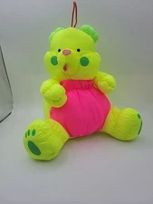 VINTAGE Stuffins NYLON NEON COLOR TEDDY BEAR 8" Plush STUFFED ANIMAL Toy 80's