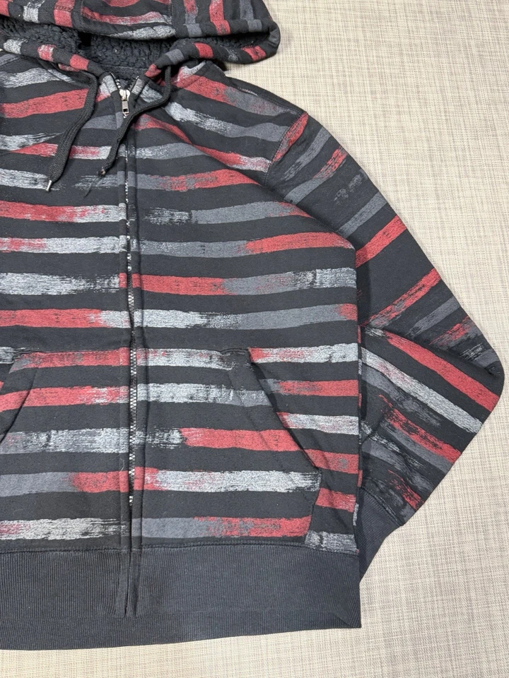 复古 Y2K 男式碳条纹拉链连帽衫运动衫 S 码 Emo Grunge — 第 4/4 张图片