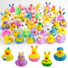 50 Pcs Easter Rubber Ducks 2.1" Mini Bunny Duckies Bath Toys for Kids Party Favo