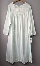 Miss Elaine Nightgown Size Large Mint Satin Embroidered House Coat Cozy Grandma