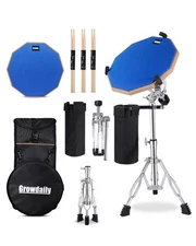 GrowDaily 12" Double-Sided Silent Drum Pad with Adjustable Stand & Accessories