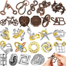 24 Pcs Metal Brain Teaser Puzzles Assortment for Adults Difficult Magic Puzzl...