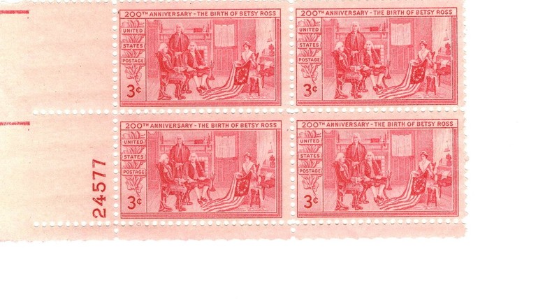 Unused US Postage Block 3 Cent Stamps 200TH ANNIVERSARY THE BIRTH OF BETSY ROSS